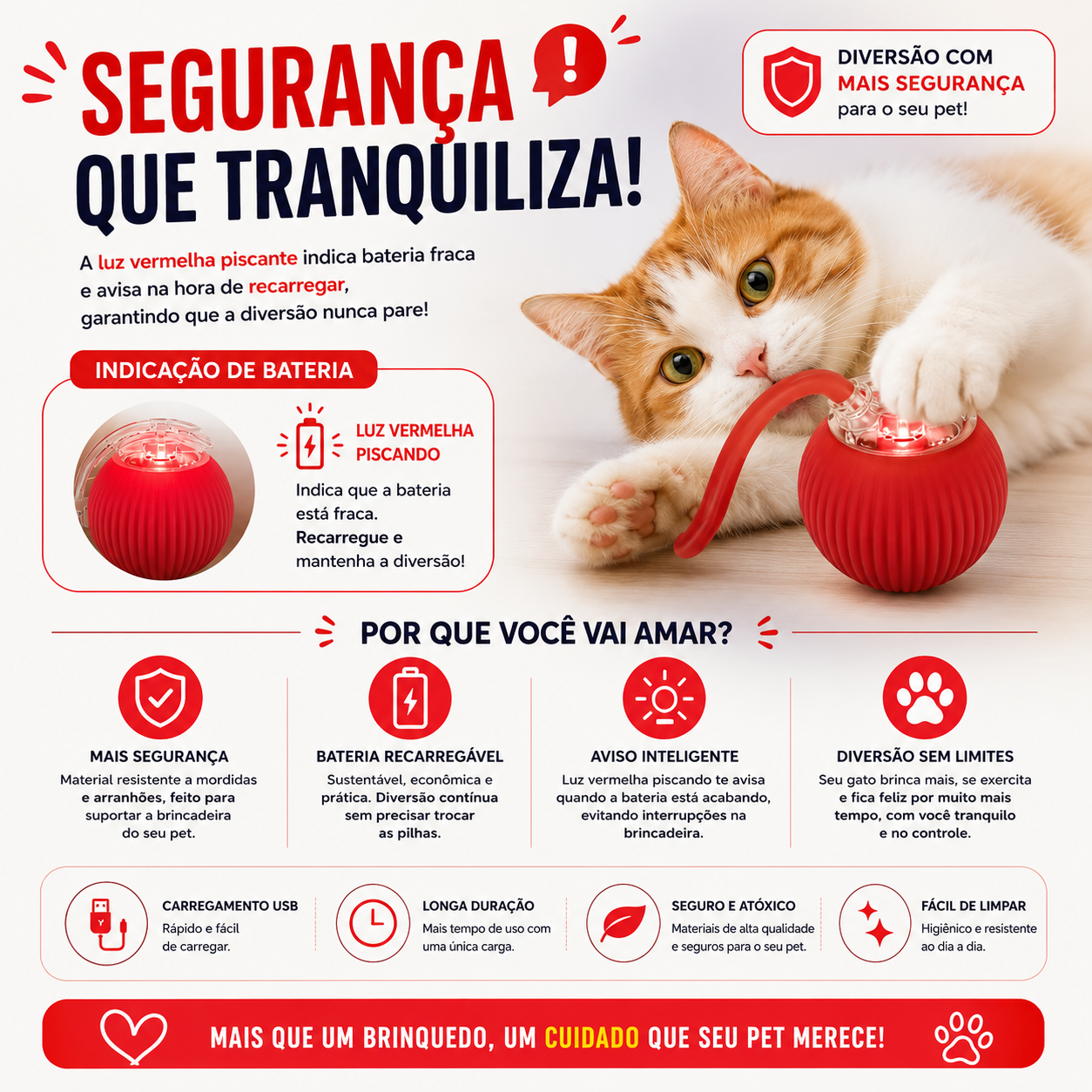 Brinquedo Inteligente para Gatos Bola de Rolamento Automática Elétrica Recarregável