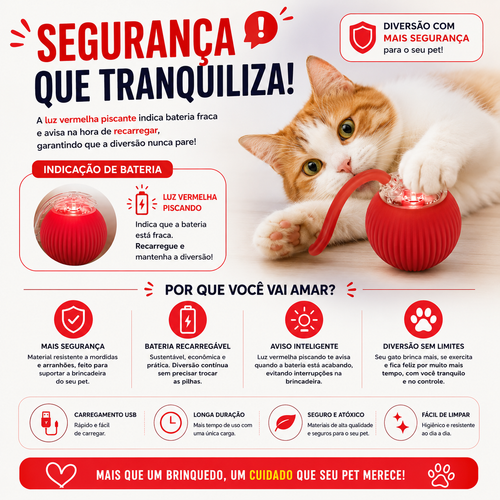 Brinquedo Inteligente para Gatos Bola de Rolamento Automática Elétrica Recarregável