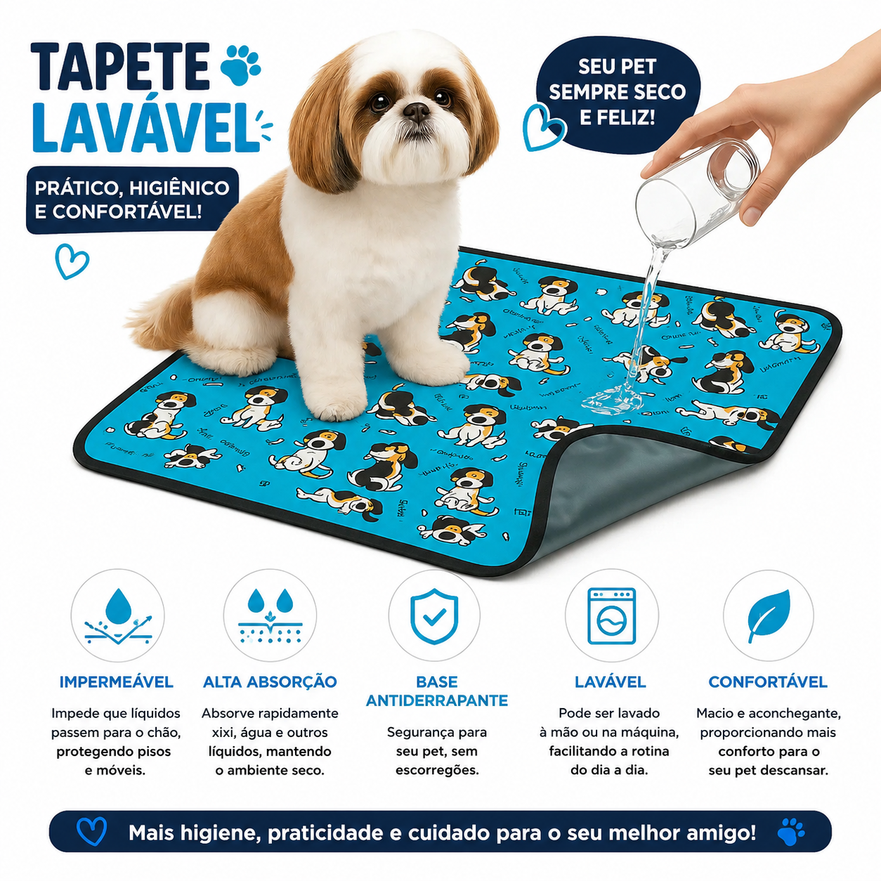 Tapete Higiênico Lavável Estampado Premium Pet 70x50cm