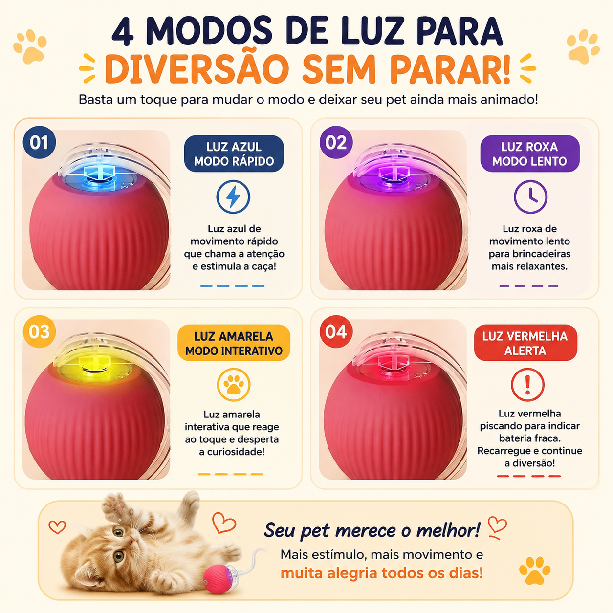 Brinquedo Inteligente para Gatos Bola de Rolamento Automática Elétrica Recarregável