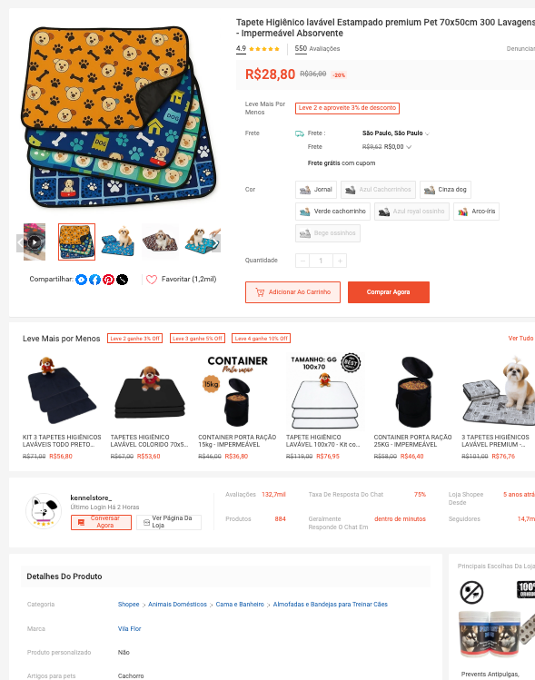 Tapete Higiênico Lavável Estampado Premium Pet 70x50cm
