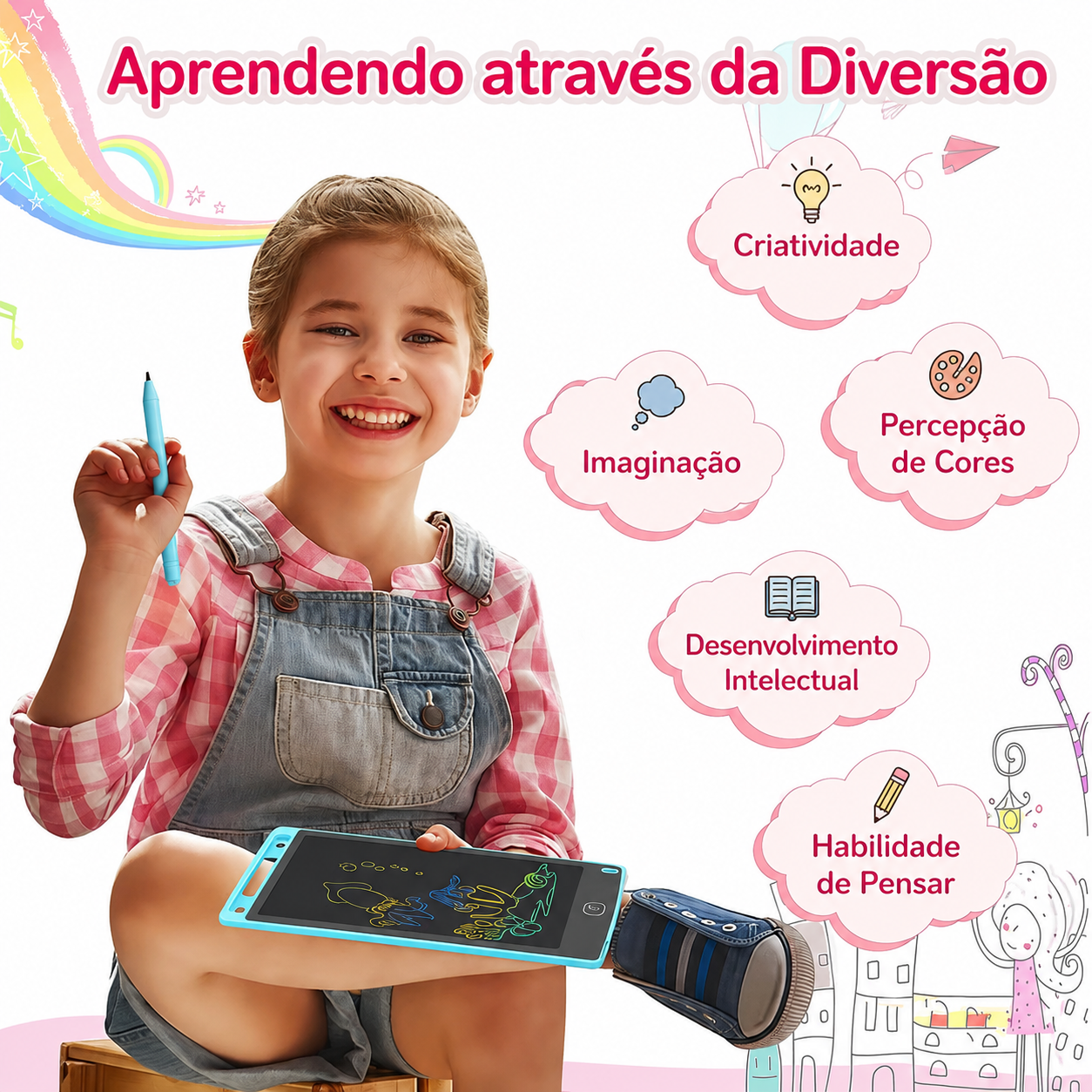Lousa Mágica Tela LCD Tablet Infantil de Escrever e Desenhar – Menino e Menina