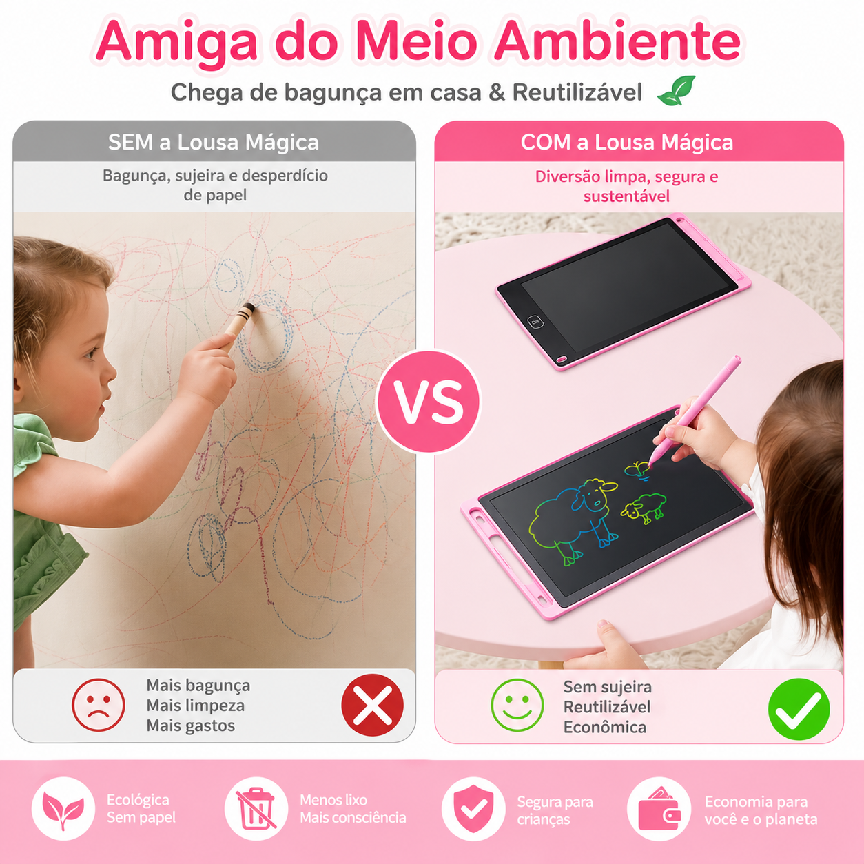 Lousa Mágica Tela LCD Tablet Infantil de Escrever e Desenhar – Menino e Menina