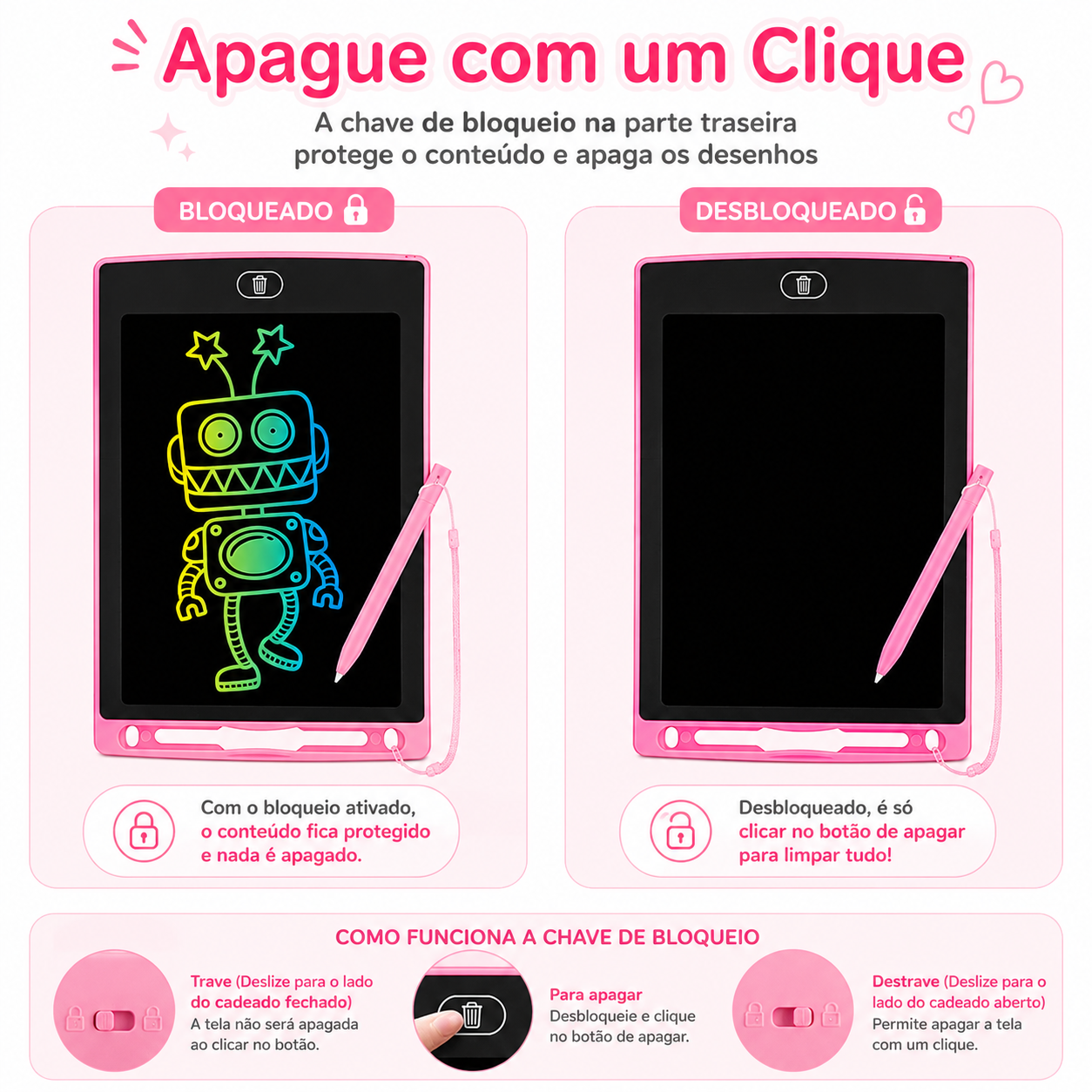 Lousa Mágica Tela LCD Tablet Infantil de Escrever e Desenhar – Menino e Menina