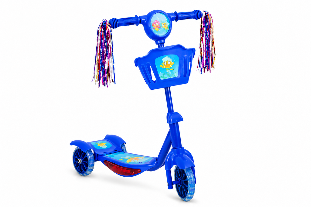 Patinete Infantil 3 Rodas com Led, Som e Cesta – Menino e Menina