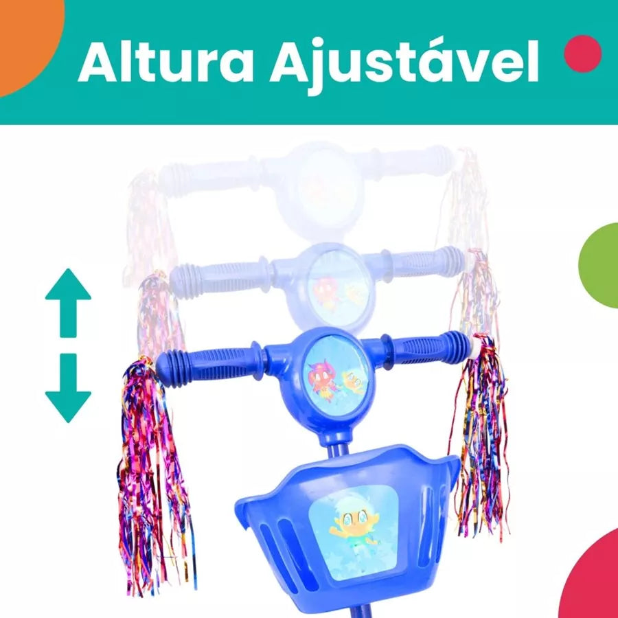 Patinete Infantil 3 Rodas com Led, Som e Cesta – Menino e Menina