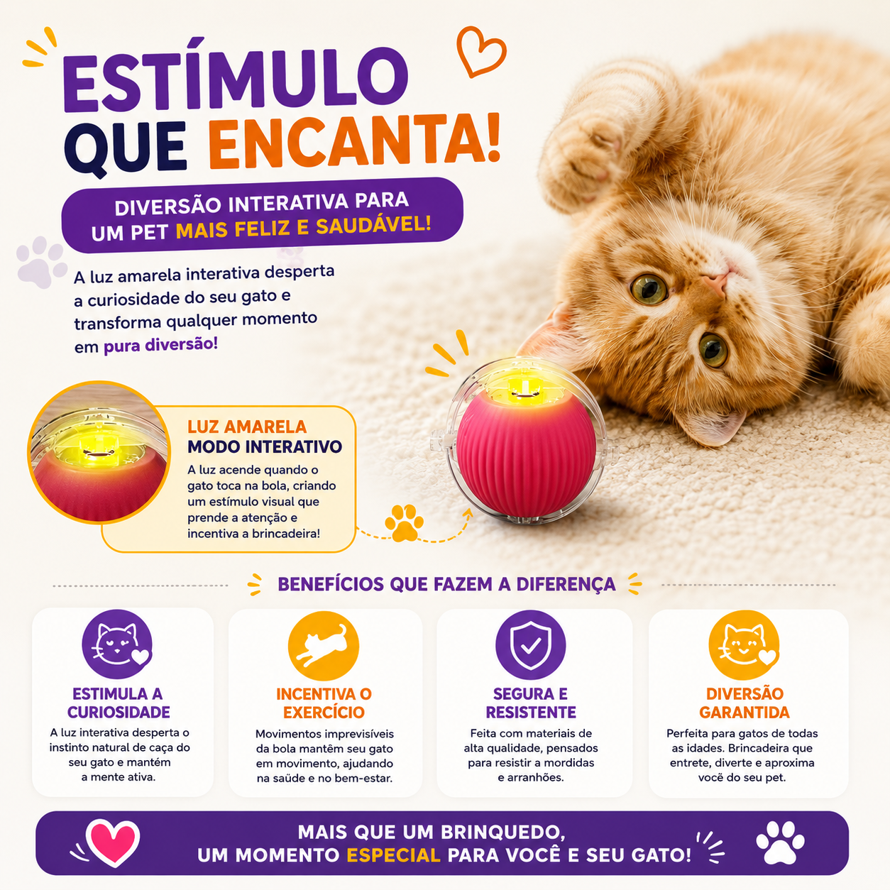 Brinquedo Inteligente para Gatos Bola de Rolamento Automática Elétrica Recarregável