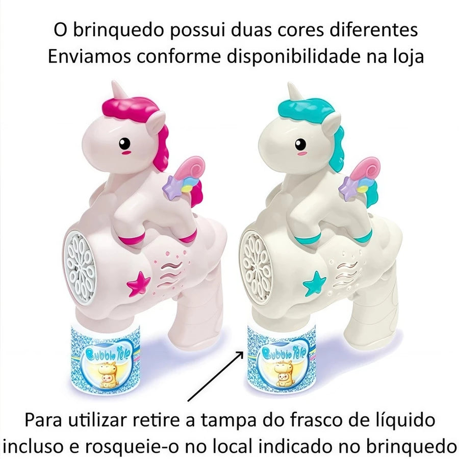 Pistola de Bolhas de Sabão Unicórnio Automática – Vários Estilos Coloridos para Crianças