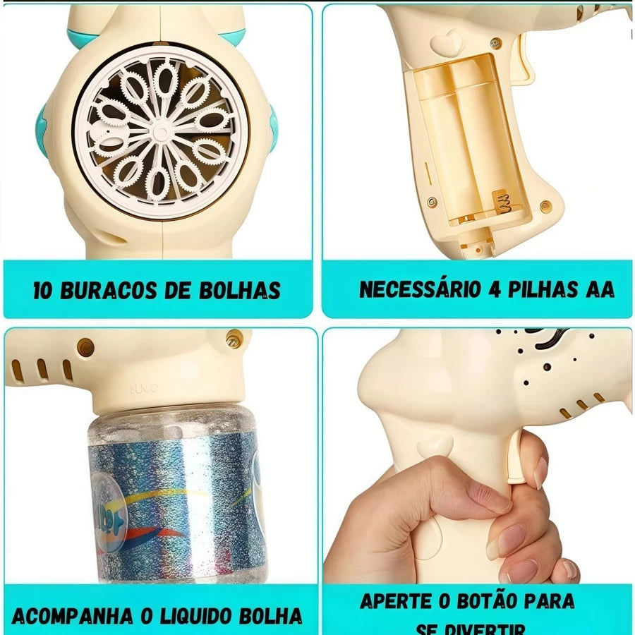 Pistola de Bolhas de Sabão Unicórnio Automática – Vários Estilos Coloridos para Crianças